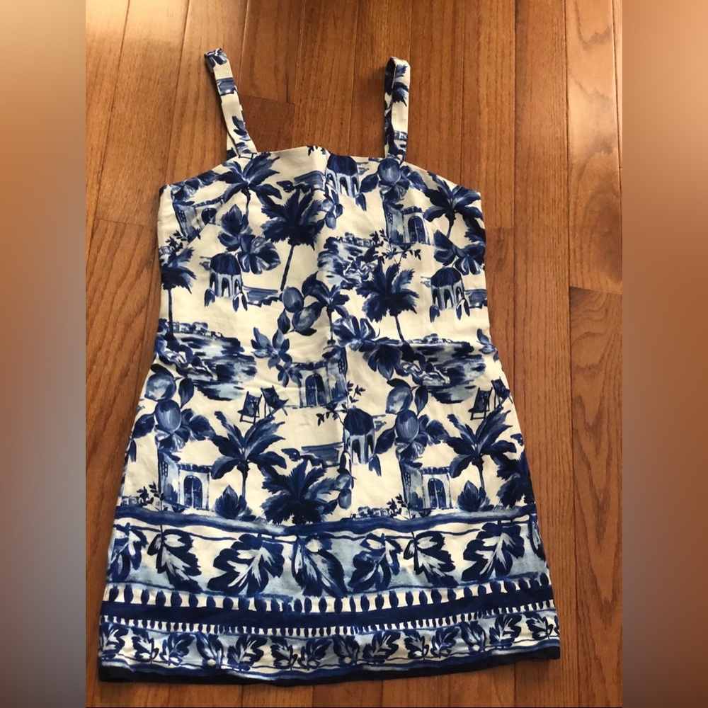NWOT LOFT Corfu Weekend Linen Cotton Shift Dress Blue White Size 8 Summer - Picture 3 of 7